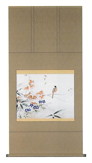 【ご紹介します！信頼の日本製！伝統に培われた技法で製作された高級掛軸！】りんどうに小鳥　塚下静庵
