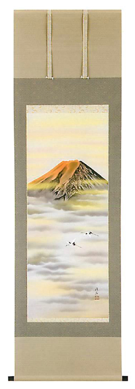 【日本製】伝統に培われた技法で製作された高級掛軸／赤富士  大沢渓石