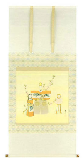 【日本製】伝統に培われた技法で製作された高級掛軸／立雛（ぼんぼり） 中村琴水