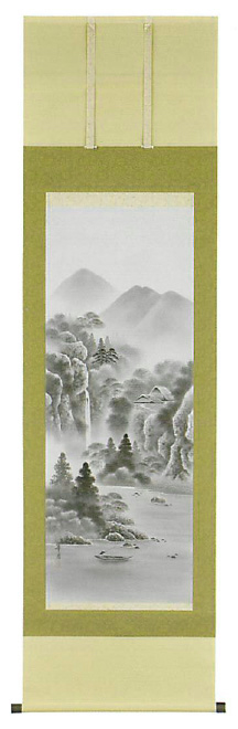 【日本製】伝統に培われた技法で製作された高級掛軸／水墨山水 小林翠月