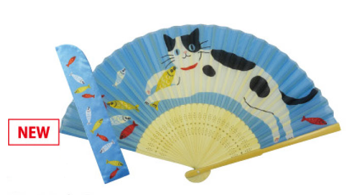 【ご紹介します！夏の売れ筋！涼風創作雑貨！シルク扇子・袋付】猫ネコ