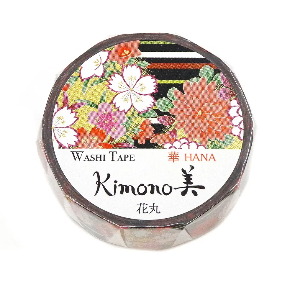 【安心の日本製！上品で華やかな和紙マスキングテープ！kimono美シリーズ　華】花丸 15mm