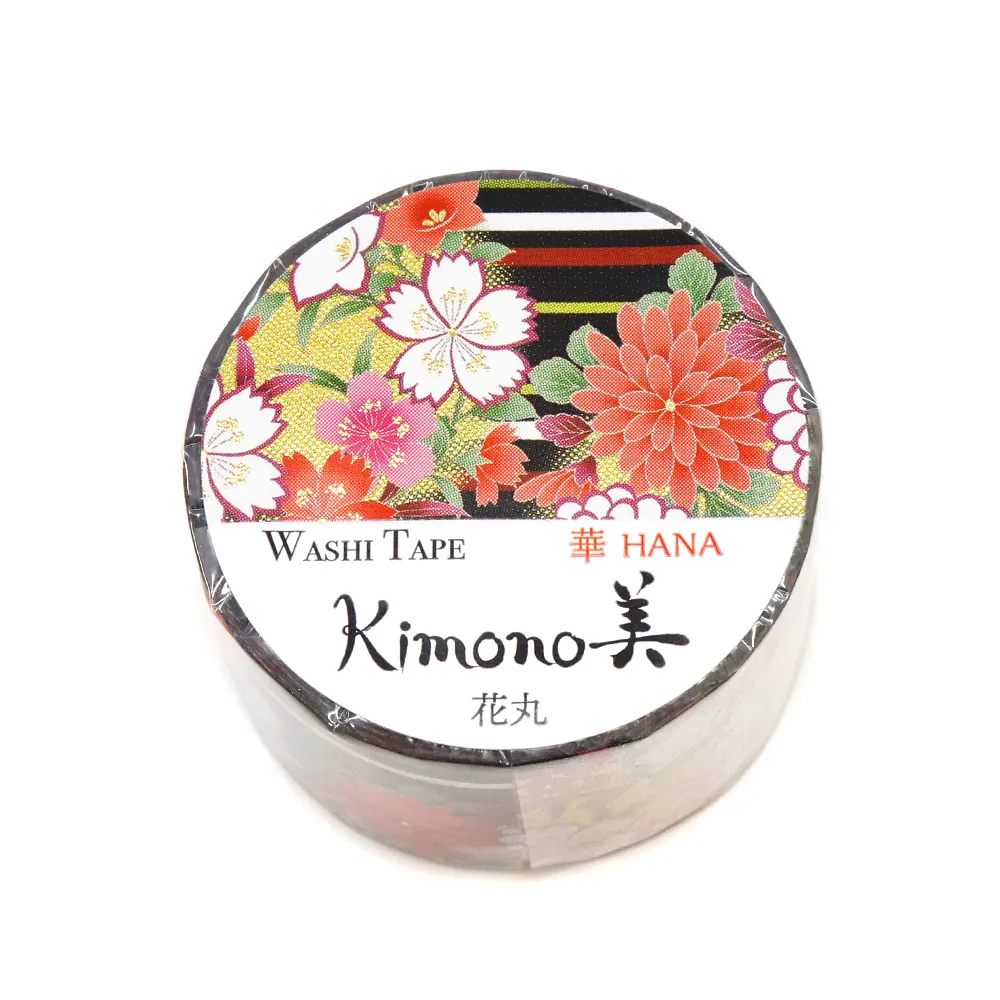 【安心の日本製！上品で華やかな和紙マスキングテープ！kimono美シリーズ　華】花丸 25mm