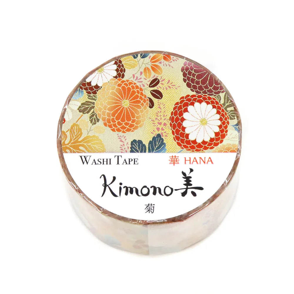 【安心の日本製！上品で華やかな和紙マスキングテープ！kimono美シリーズ　華】菊 25mm