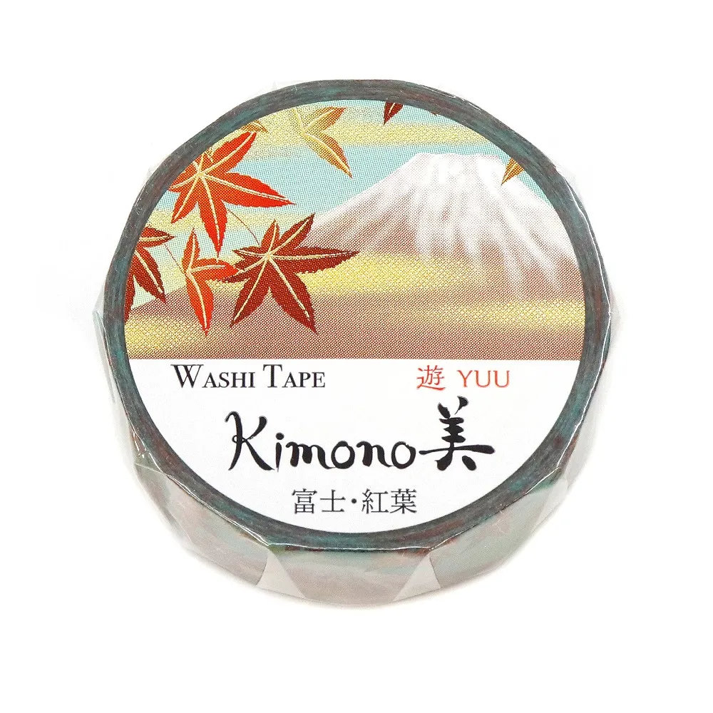 【安心の日本製！上品で華やかな和紙マスキングテープ！kimono美シリーズ　遊】富士・紅葉 15mm