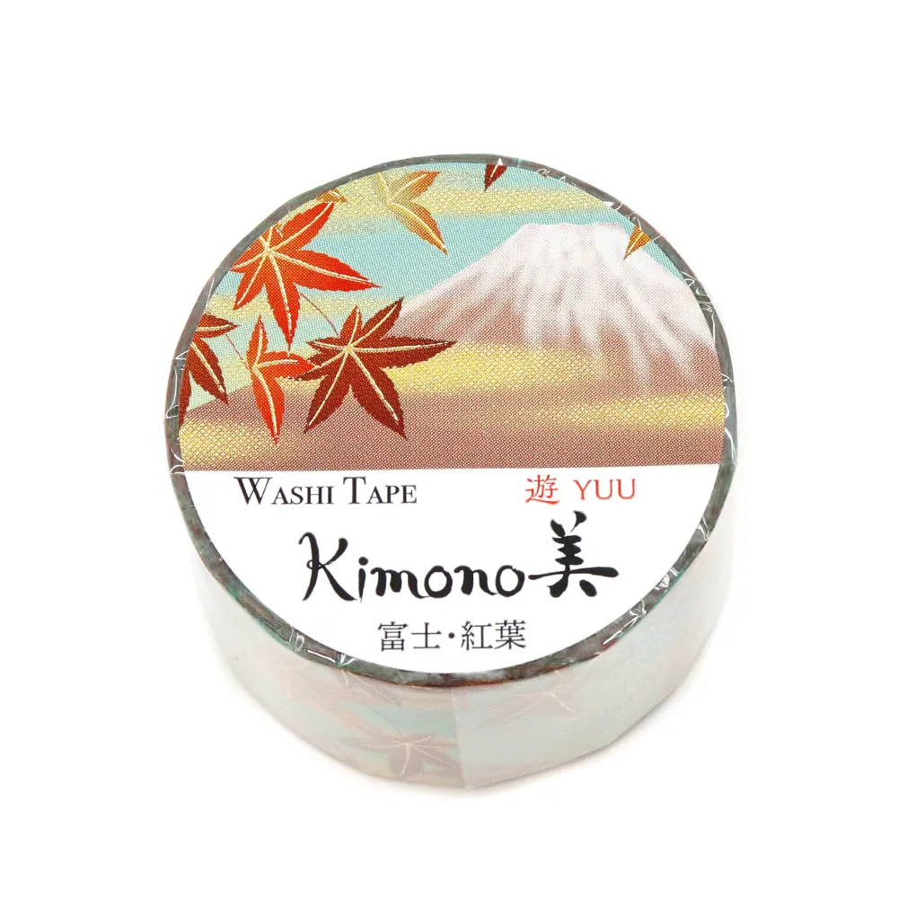 【安心の日本製！上品で華やかな和紙マスキングテープ！kimono美シリーズ　遊】富士・紅葉 25mm