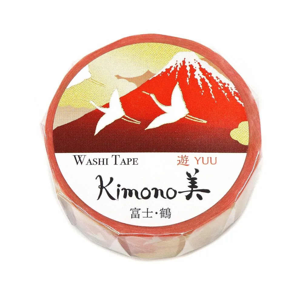 【安心の日本製！上品で華やかな和紙マスキングテープ！kimono美シリーズ　遊】富士・鶴 15mm