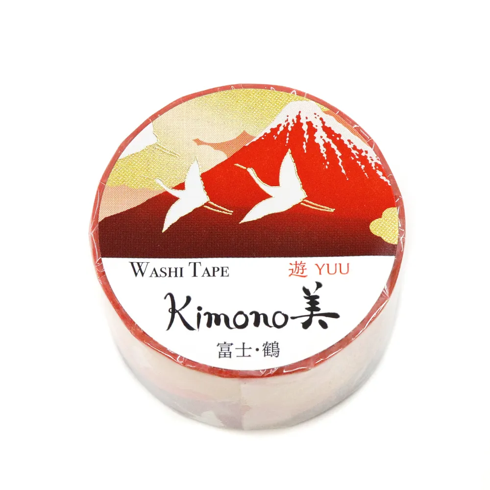 【安心の日本製！上品で華やかな和紙マスキングテープ！kimono美シリーズ　遊】富士・鶴 25mm