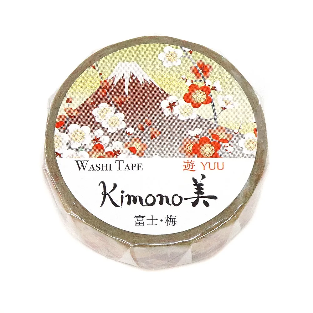 【安心の日本製！上品で華やかな和紙マスキングテープ！kimono美シリーズ　遊】富士・梅 15mm