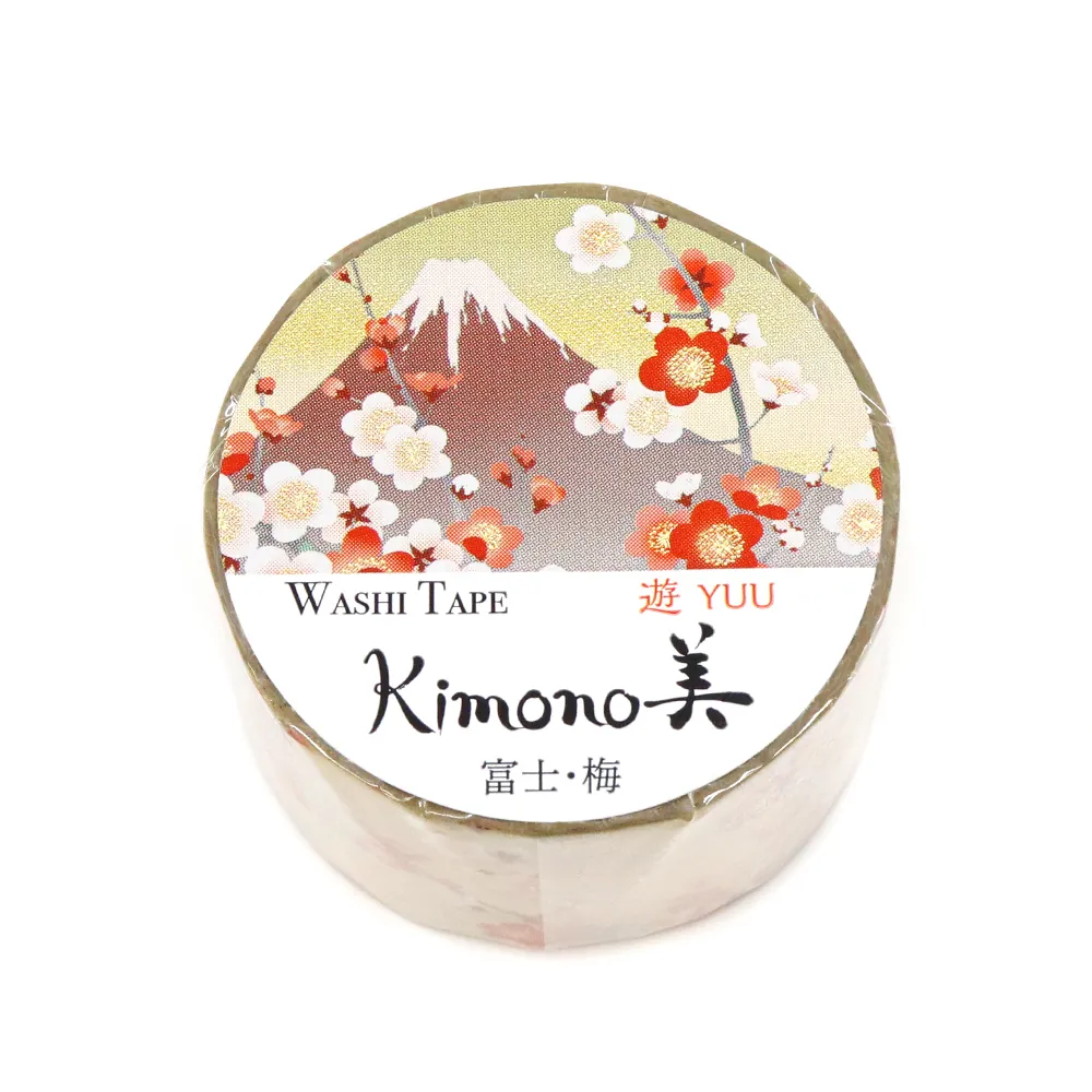 【安心の日本製！上品で華やかな和紙マスキングテープ！kimono美シリーズ　遊】富士・梅 25mm