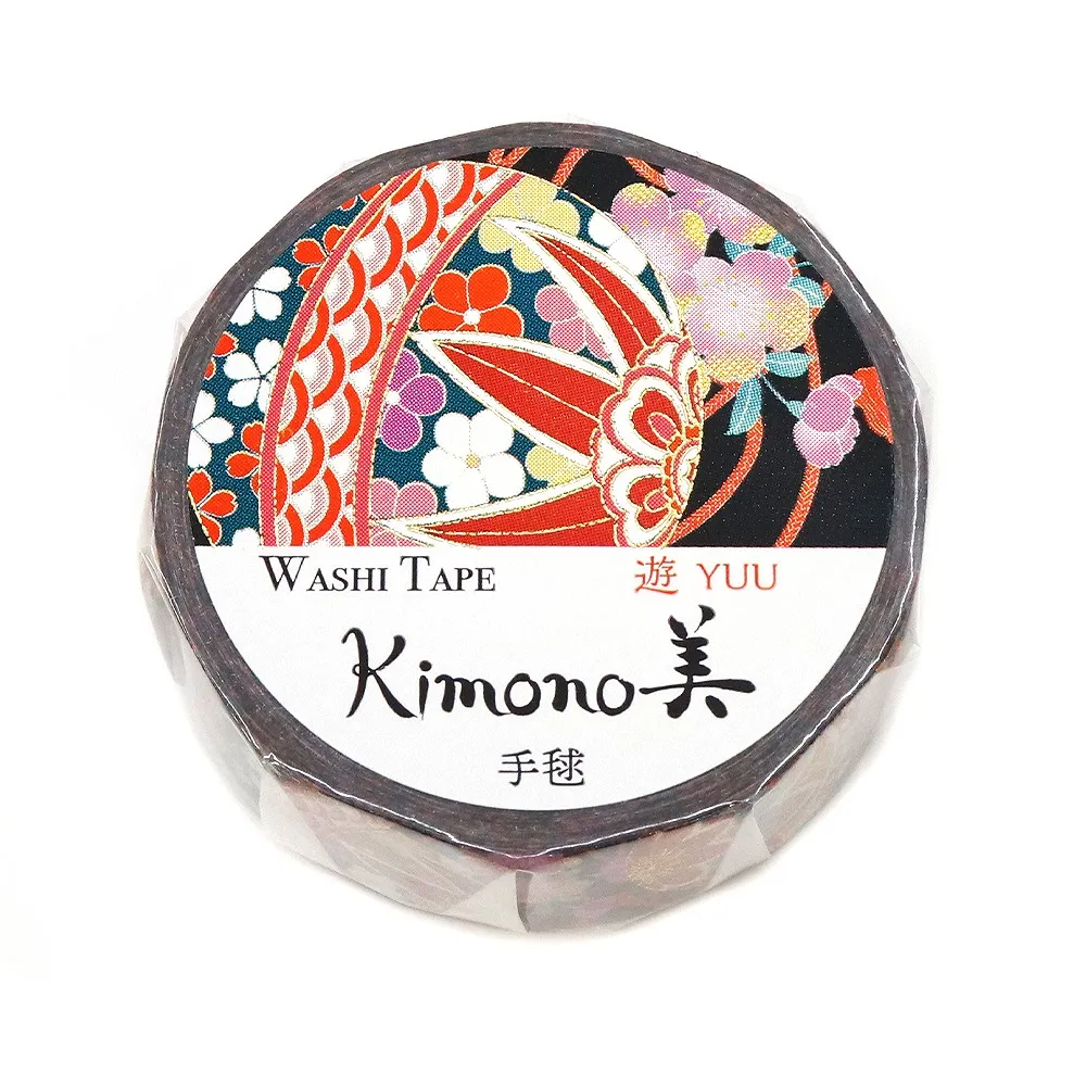 【安心の日本製！上品で華やかな和紙マスキングテープ！kimono美シリーズ　遊】手毬 15mm