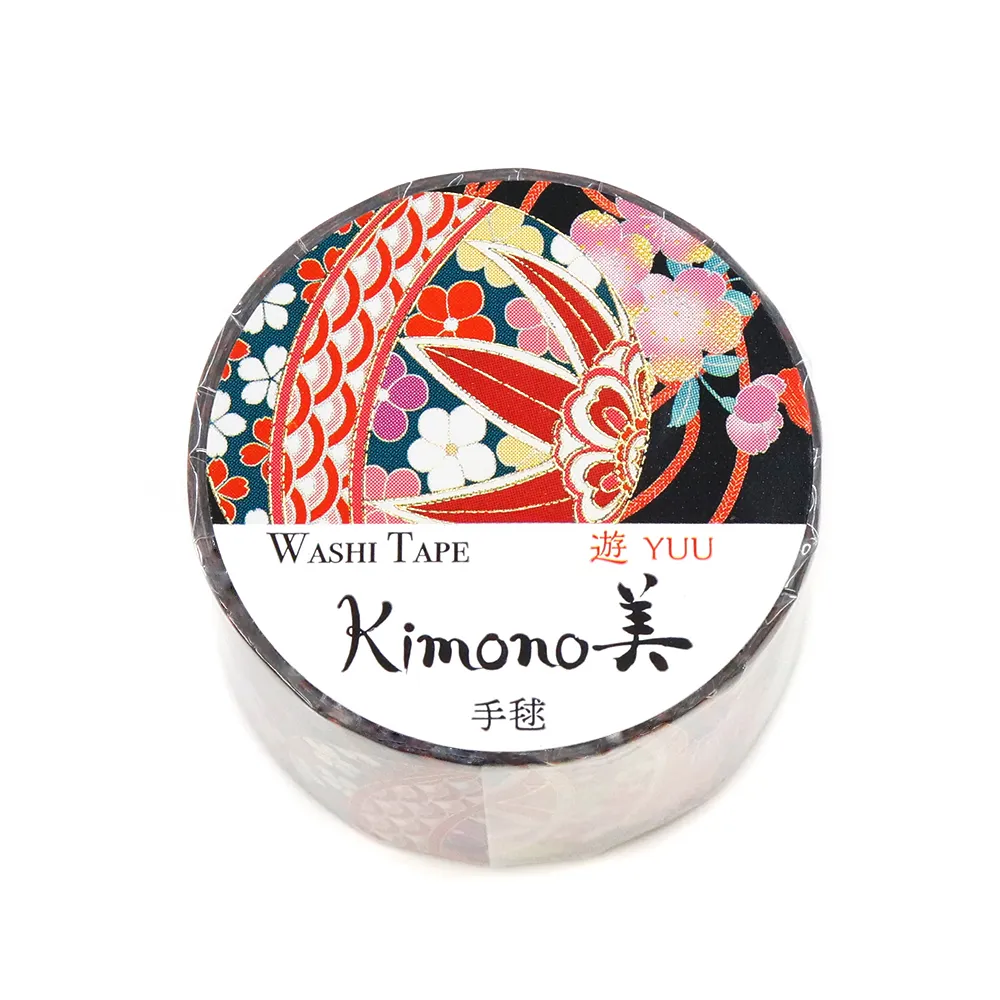 【安心の日本製！上品で華やかな和紙マスキングテープ！kimono美シリーズ　遊】手毬 25mm