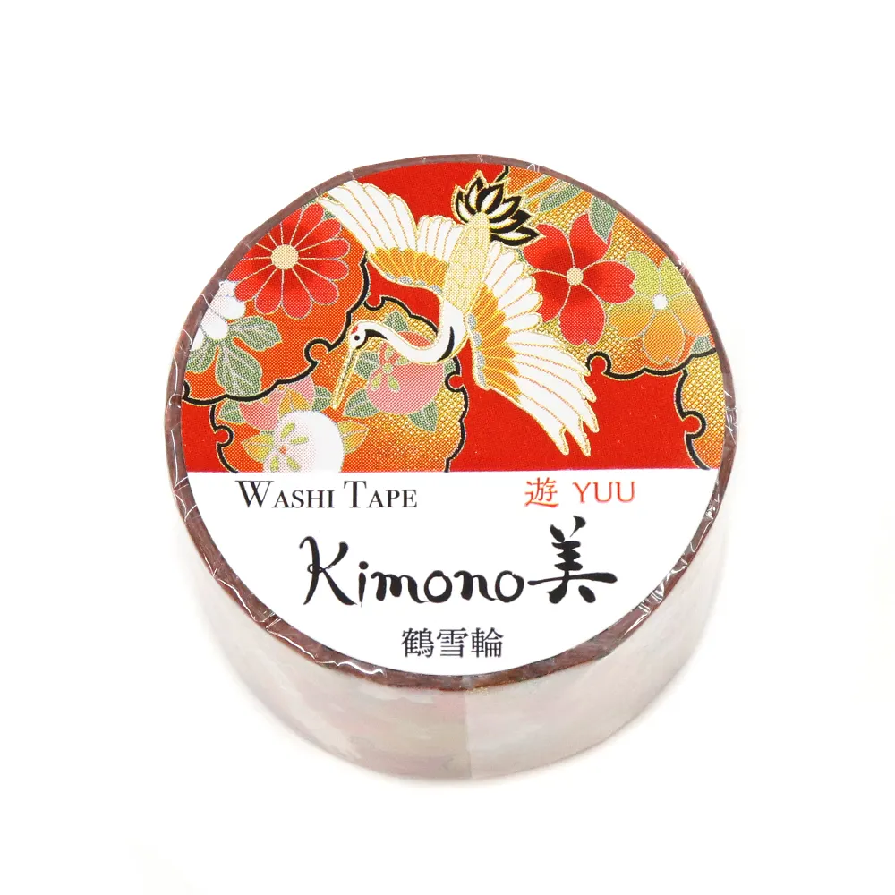 【安心の日本製！上品で華やかな和紙マスキングテープ！kimono美シリーズ　遊】鶴雪輪 25mm