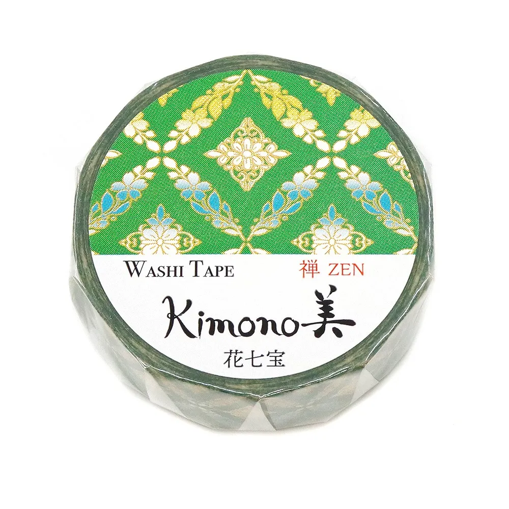 【安心の日本製！上品で華やかな和紙マスキングテープ！kimono美シリーズ　禅】花七宝 15mm