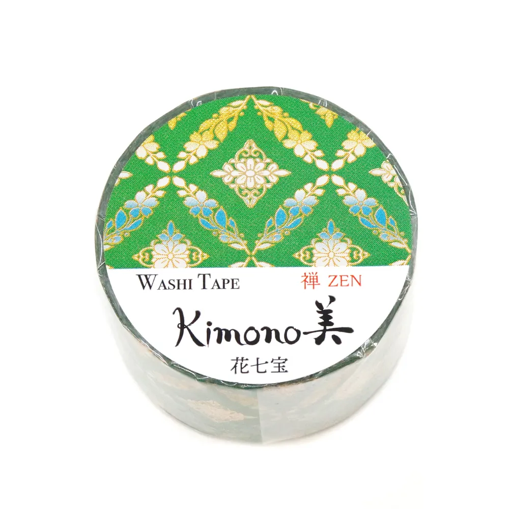 【安心の日本製！上品で華やかな和紙マスキングテープ！kimono美シリーズ　禅】花七宝 25mm
