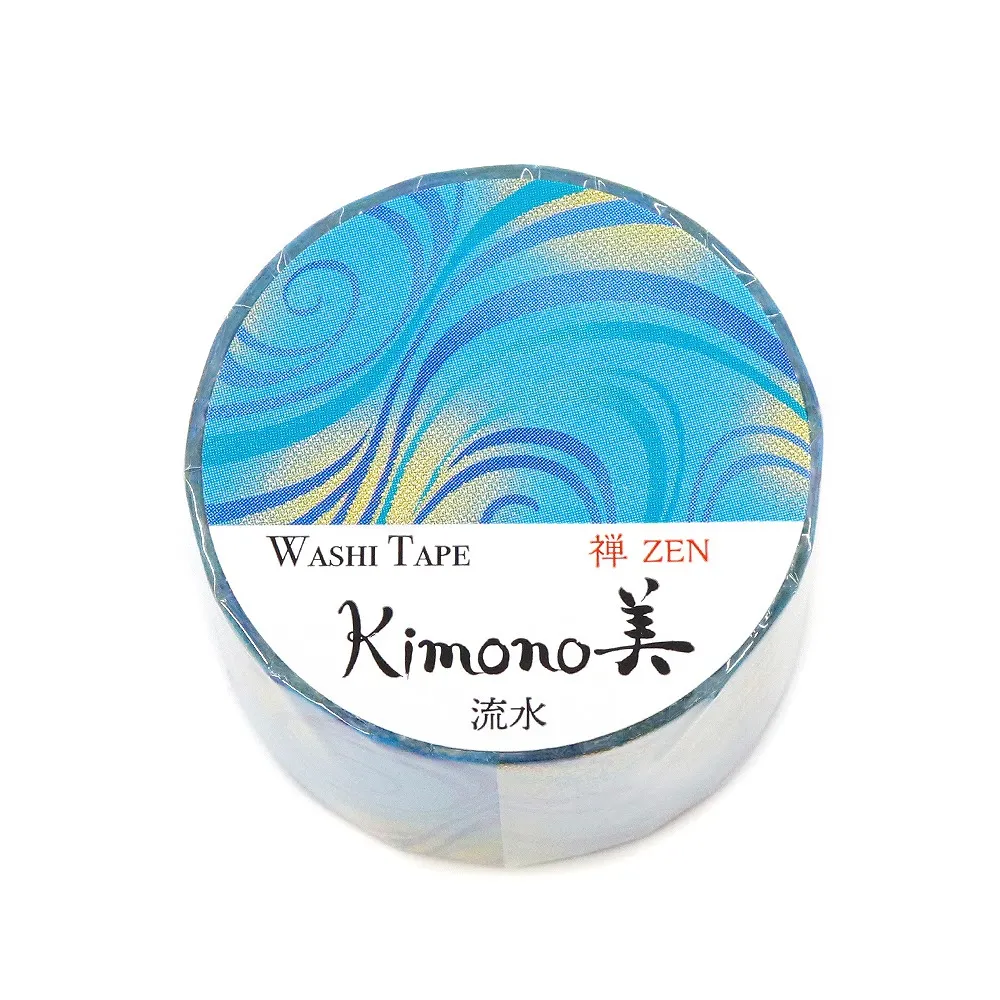 【安心の日本製！上品で華やかな和紙マスキングテープ！kimono美シリーズ　禅】流水 25mm