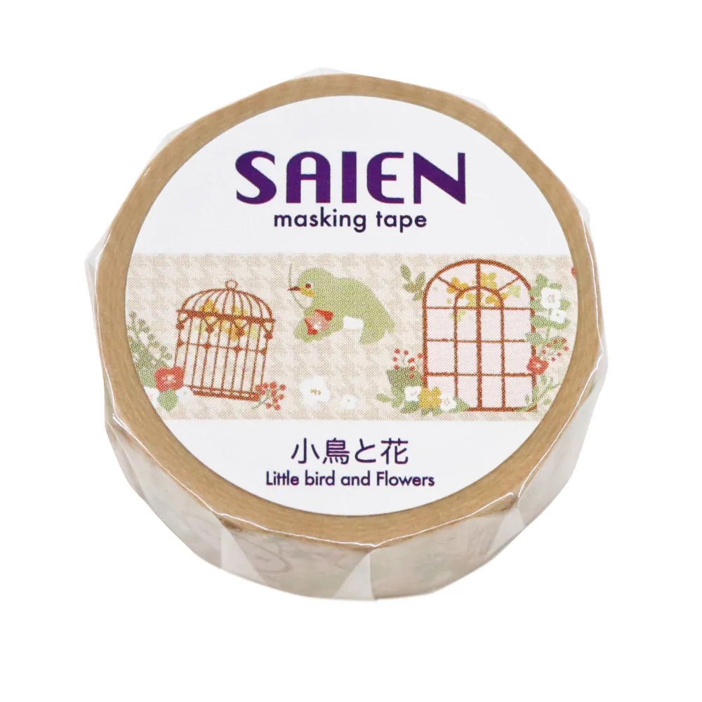 【安心の日本製！ SAIEN　マスキングテープ　オリジナルシリーズ】小鳥と花