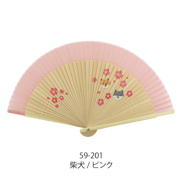 【新登場！夏の売れ筋！職人が絵付けをした！Ripple 短地シルク手描き扇子】桜柴犬/ピンク
