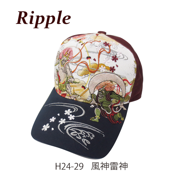 【新登場！大胆に大きく入った刺繍が個性的！Ripple 刺繍 綿 キャップ】風神雷神