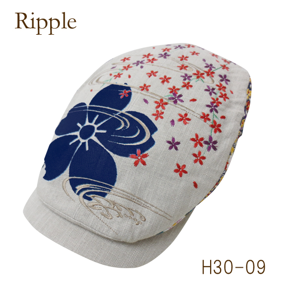 【新登場！天面刺繍の大きめデザインがとっても斬新！Ripple 刺繍 ハンチング】流水桜/オフ