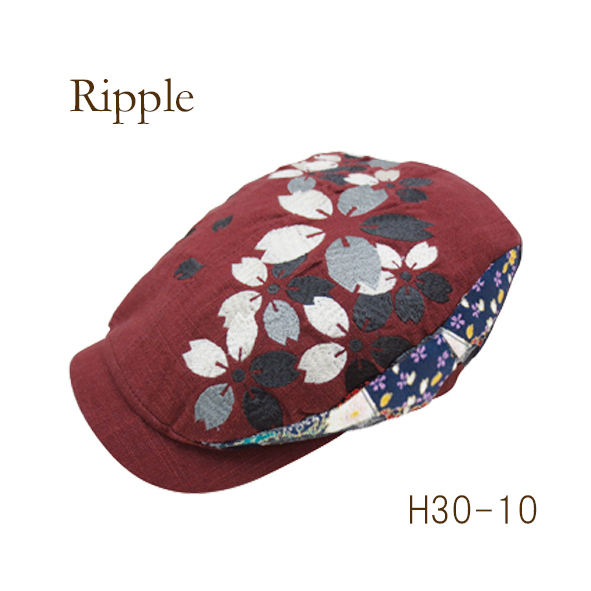 【新登場！天面刺繍の大きめデザインがとっても斬新！Ripple 刺繍 ハンチング】桜／エンジ