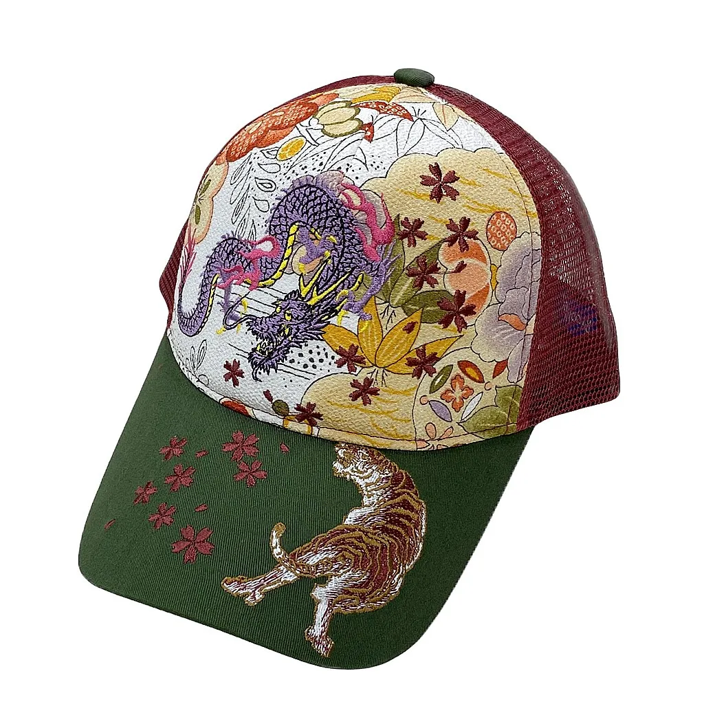 【新登場！華やかでカッコイイ刺繍！日本製ちりめん生地使用！Ripple 刺繍メッシュCAP 】龍虎Ｂ