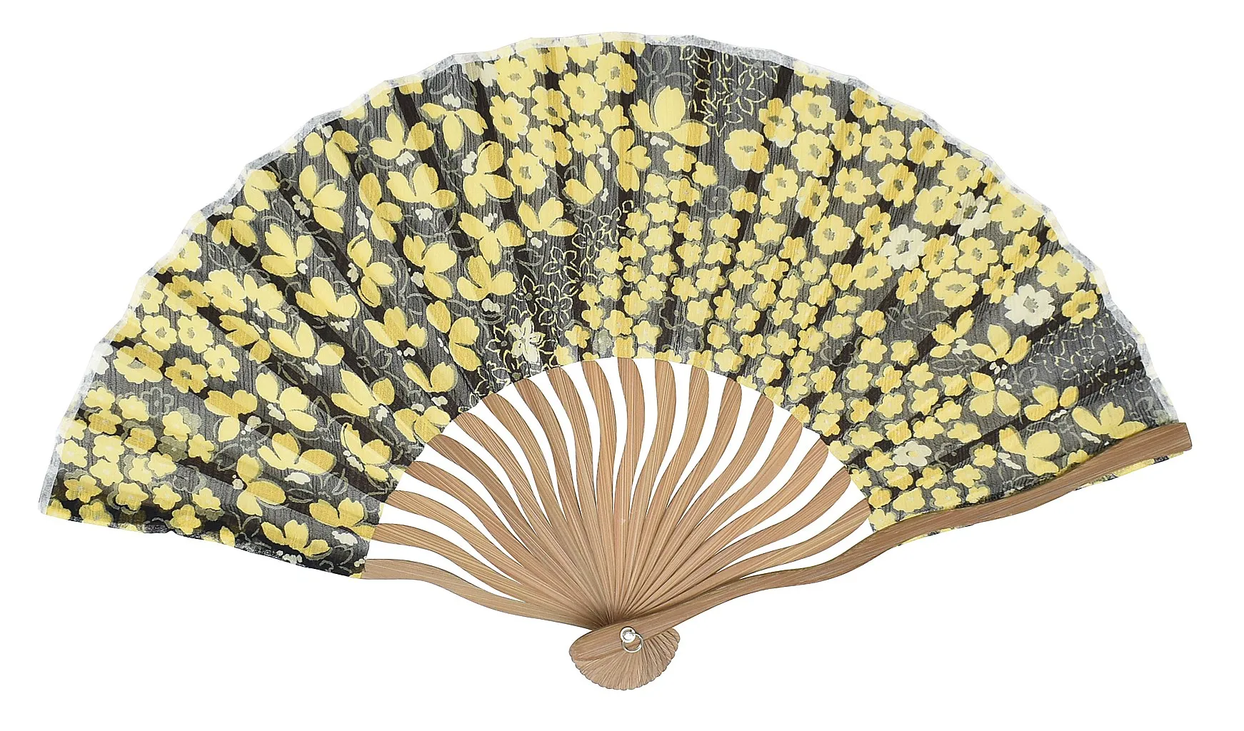 【新登場！夏の売れ筋！かわいい小花柄！ Ripple 波骨布扇子 21cm】 和小花 黒