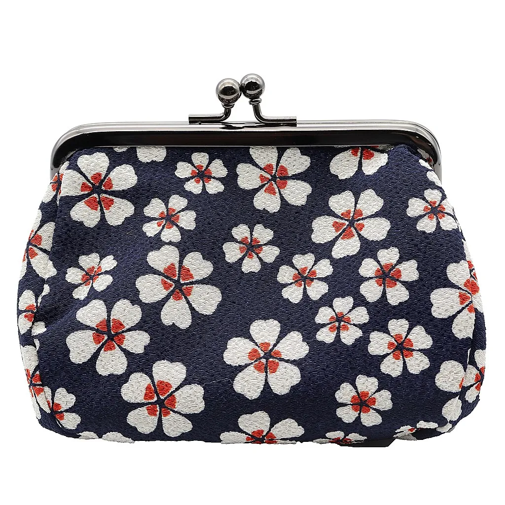 【新登場！色々使えて便利です！かわいいお花柄！Ripple 4.5寸マチ付がま口ポーチ】小桜/紺
