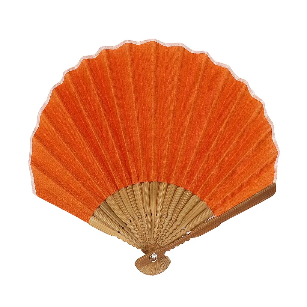 【新登場！夏の売れ筋！丸くてキュート！大人ナチュラル Ripple シェル扇子】麻無地　オレンジ