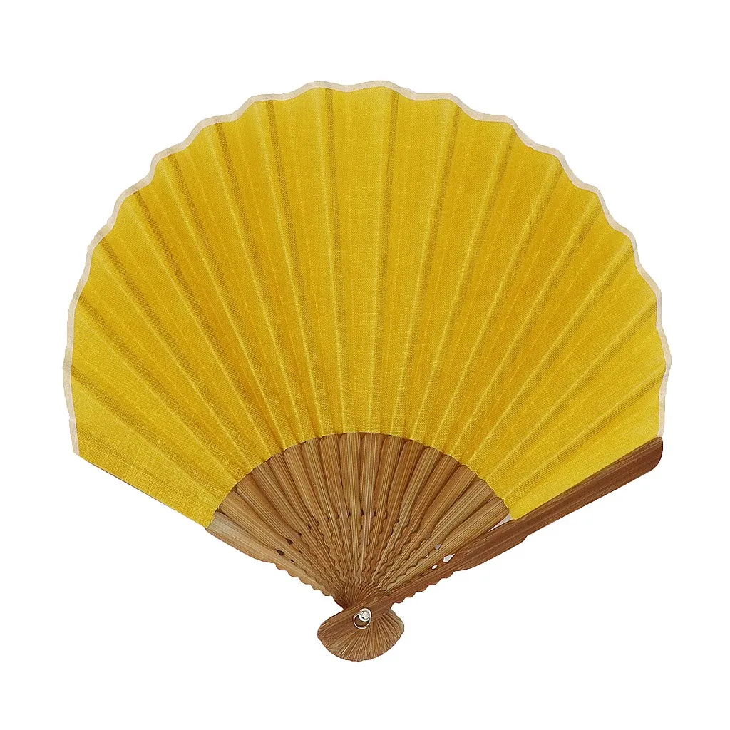【新登場！夏の売れ筋！丸くてキュート！大人ナチュラル Ripple シェル扇子】麻無地　イエロー