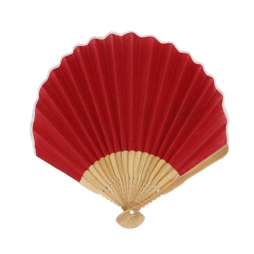 【新登場！夏の売れ筋！丸くてキュート！大人ナチュラル Ripple シェル扇子】麻無地　レッド