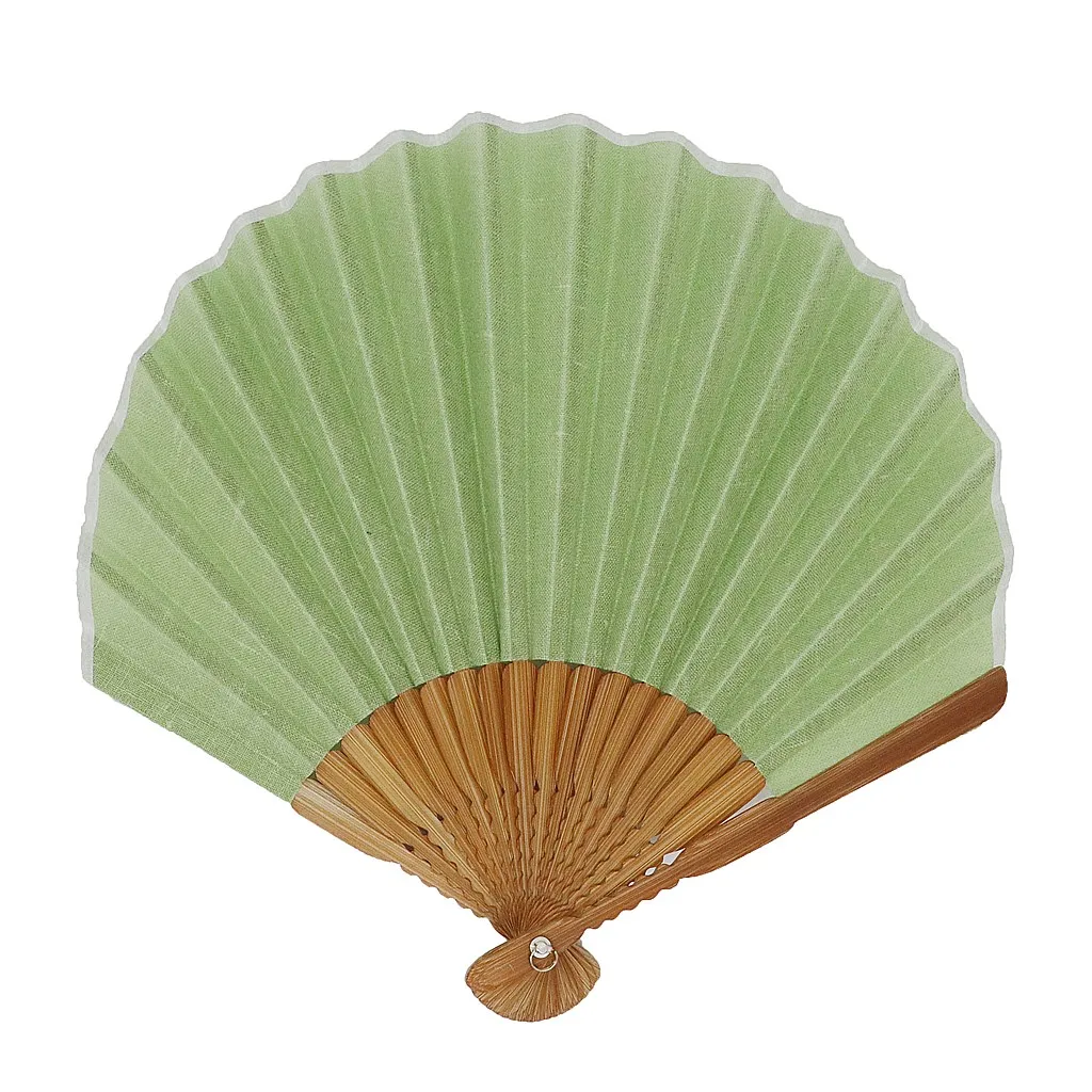 【新登場！夏の売れ筋！丸くてキュート！大人ナチュラル Ripple シェル扇子】麻無地　グリーン