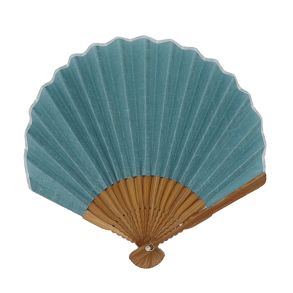 【新登場！夏の売れ筋！丸くてキュート！大人ナチュラル Ripple シェル扇子】麻無地　ブルー