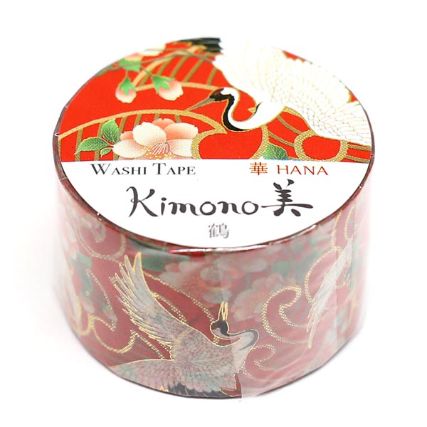 【新登場！安心の日本製！和紙マスキングテープ Kimono美シリーズ 華】鶴２５mm