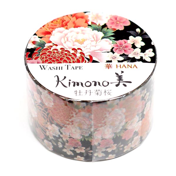 【新登場！安心の日本製！和紙マスキングテープ Kimono美シリーズ 華】牡丹菊桜２５mm