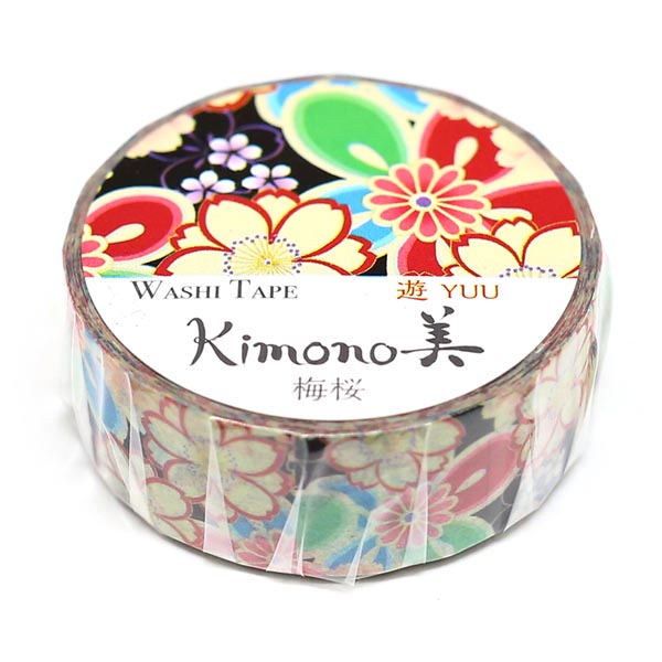 【新登場！安心の日本製！和紙マスキングテープ Kimono美シリーズ 遊】梅桜１５ｍｍ