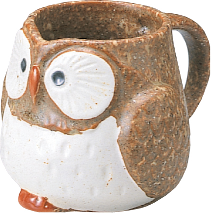【ご紹介します！安心の日本製！人気の梟の食器】フクロウ　マグ　茶