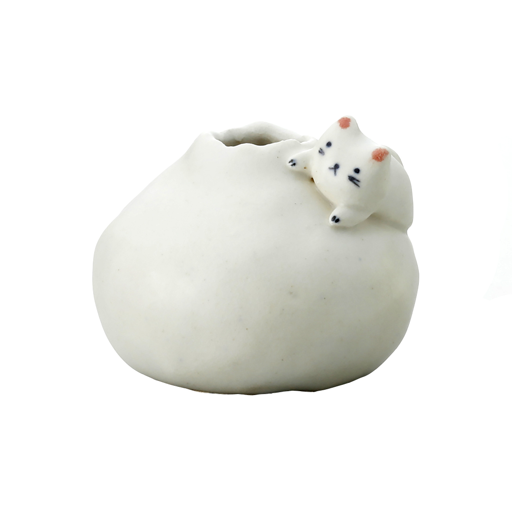 【ご紹介します！安心の日本製！クラフトマンハウスの一輪挿し】ホワイト一輪・猫