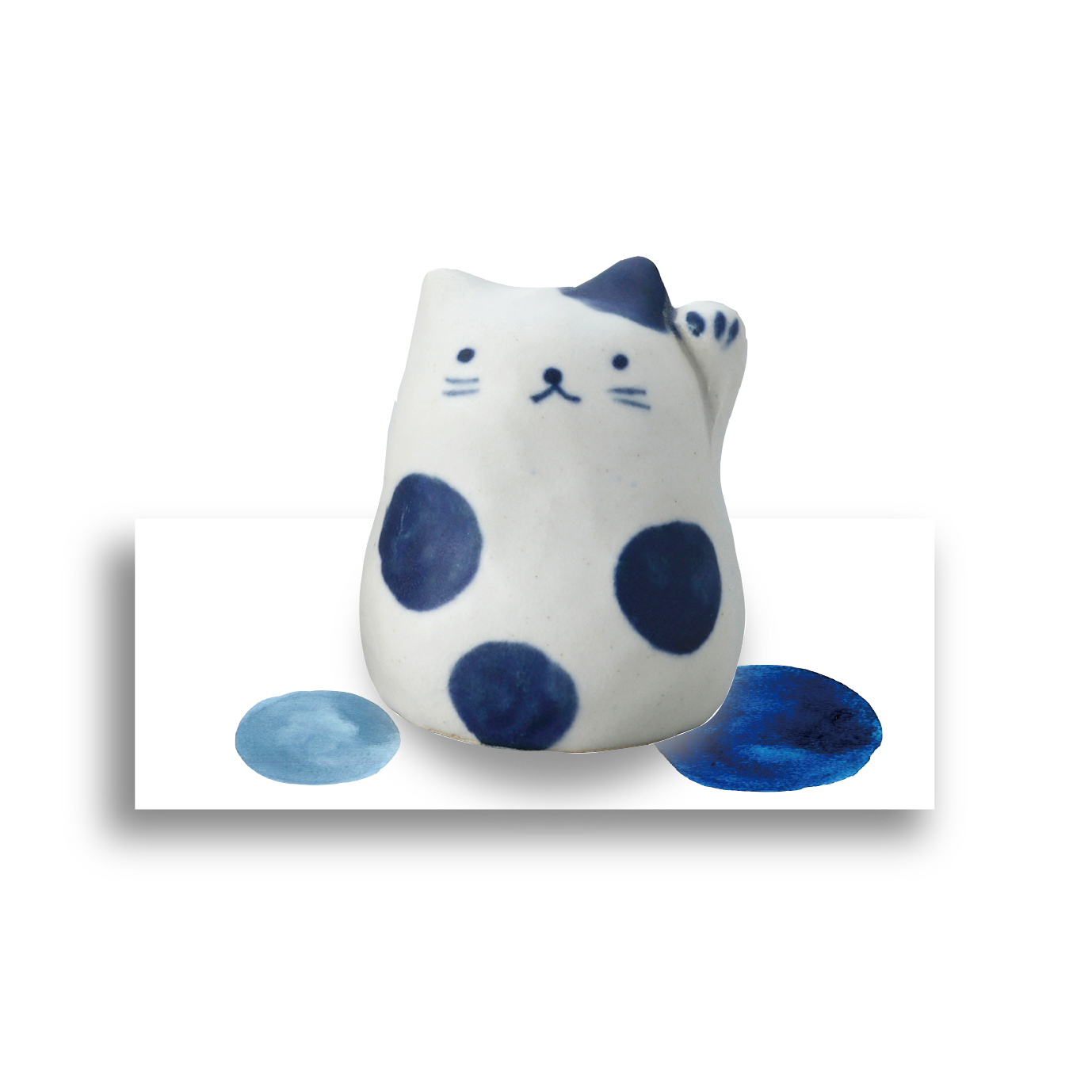 【ご紹介します！安心の日本製！クラフトマンハウスの陶磁器の縁起物】染猫 招き（丸）