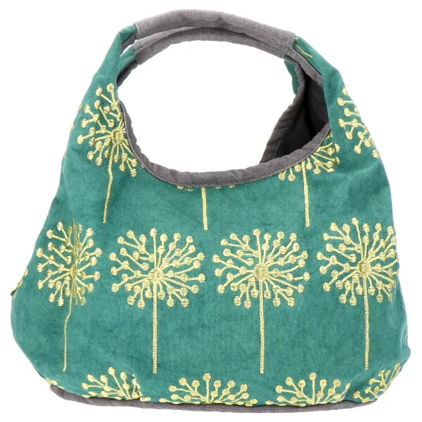 【ご紹介します！日本の伝統紋様をあしらった総刺繍！link ミニラウンドバッグ】葱坊主ｸﾞﾘｰﾝ