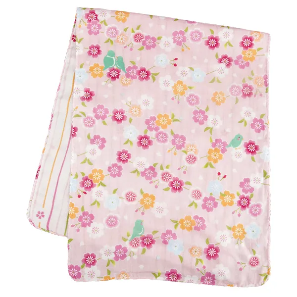 【ご紹介します！和の中に洋を感じるおしゃれなデザイン！両面ガーゼてぬぐい】桜と小鳥