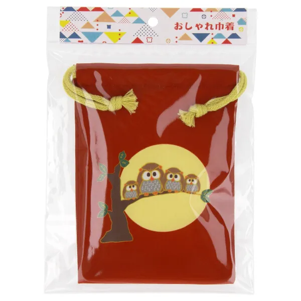 【ご紹介します！ほっこりかわいい和柄がポイント！色々なものを入れられる巾着ポーチ！】ふくろう