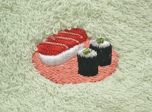 【ご紹介します！今治産タオル！くるまる優しい肌触り！刺繍入のくるみんタオルハンカチ！】寿司/緑