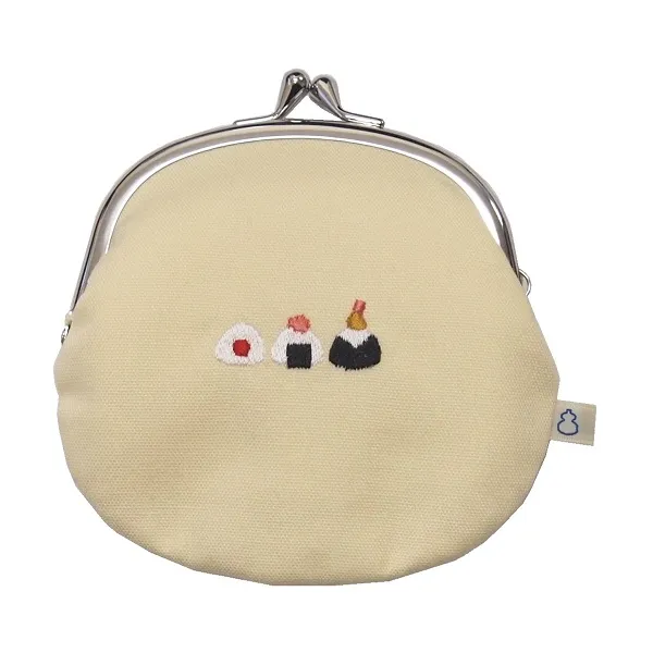 【新登場！安心の日本製！ほっこりかわいい！3.3寸がま口大 刺繍がま口】おにぎり　黄色