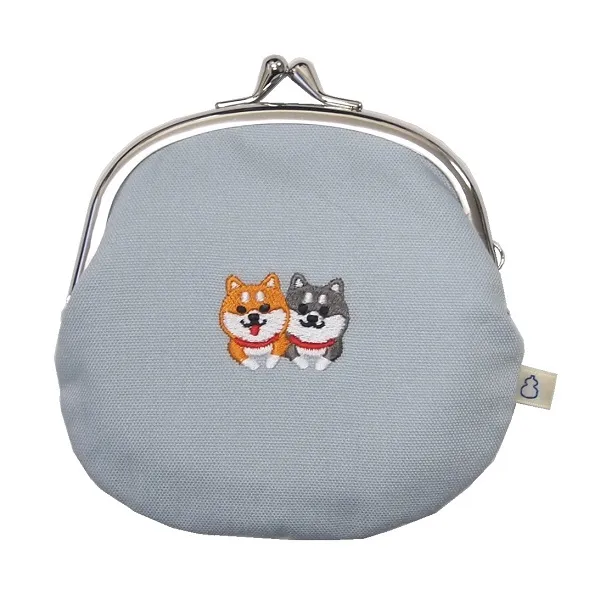 【新登場！安心の日本製！ほっこりかわいい！3.3寸がま口大 刺繍がま口】柴ちゃん　水色
