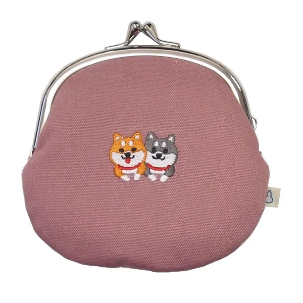【新登場！安心の日本製！ほっこりかわいい！3.3寸がま口大 刺繍がま口】柴ちゃん　ピンク