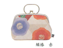 【ご紹介します！安心の日本製！彩りが美しい帆布製のバッグ！ぺったんこ口金ポーチ】鱗椿　赤