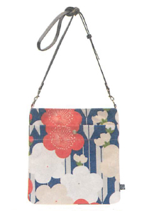 【ご紹介します！安心の日本製！彩りが美しい帆布製のバッグ！縦長ショルダー】矢羽根梅　ブルー