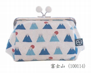 【新登場！安心の日本製！さわやかなブルーが映える帆布製雑貨！口金たわらポーチ（ビーズ付）】富士山