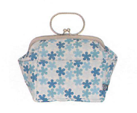 【ご紹介します！安心の日本製！彩りが美しい帆布製のバッグ！6.8寸口金バニティポーチ】五色花　ブルー